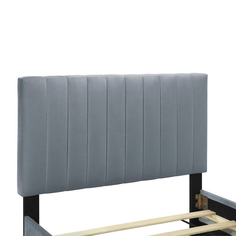 Twin Size Velvet Upholstered Platform Bed Frame with Trundle, No Box Spring, Space-Saving Design, Sturdy Construction