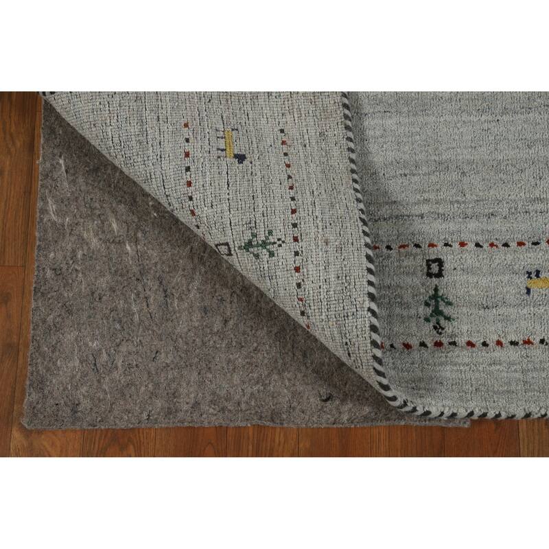 Grey Tribal Gabbeh Indian Runner Rug Hand-Knotted Wool Carpet - 2'4" x 9'8"