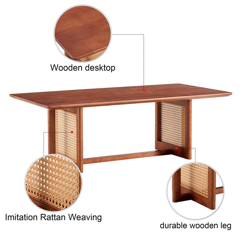 Chinese Log Style Imitation Rattan Walnut Color Coffee Table Rectangular Solid Wood Coffee Low Table, for Living Room Office