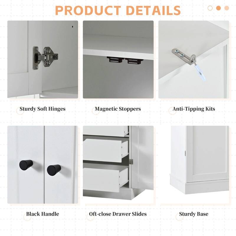 Freestanding 77"Tall Kitchen Pantry with Adjustable Shelves,Door Shelves, Drawers and Wine Racks