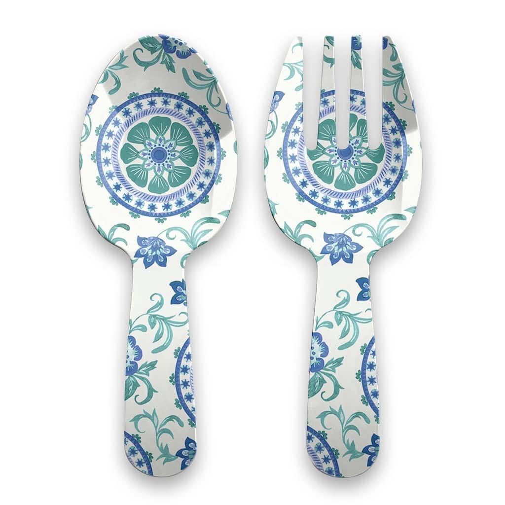 Abode Homewares Rio Turquoise Melamine Floral Serving Utensils - Multicolor - Set of 2