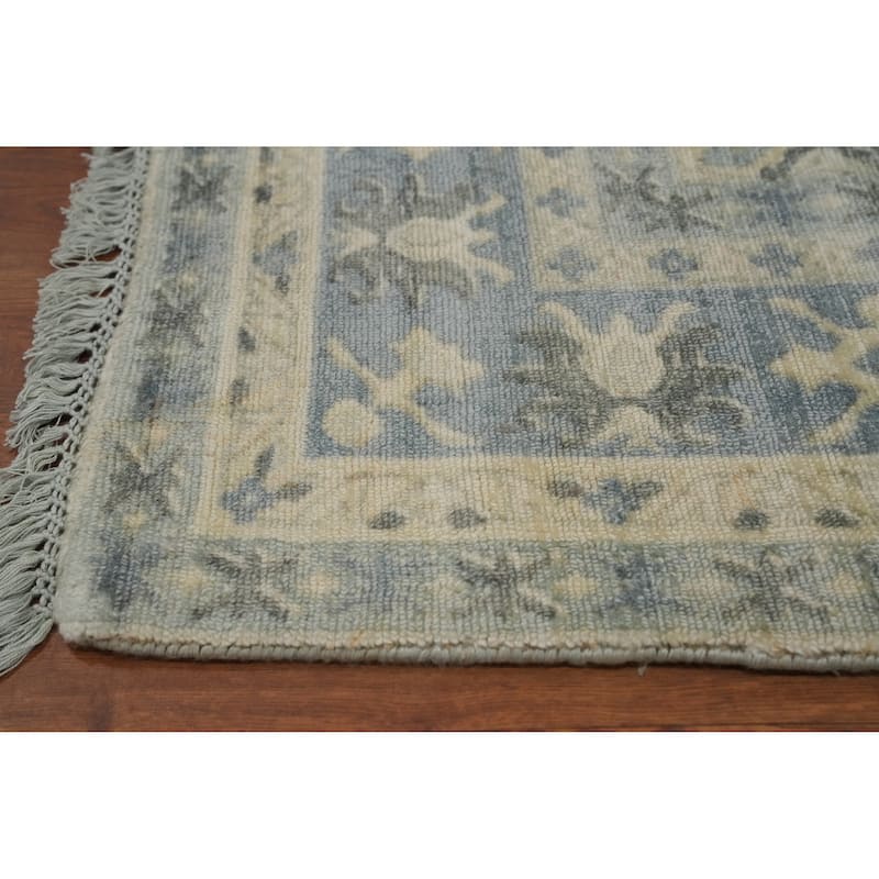 Hand-knotted Transitional Silk Carpet Grey Oushak Rug Geometric Oriental Area Rug - 9' 9'' X 6' 6''