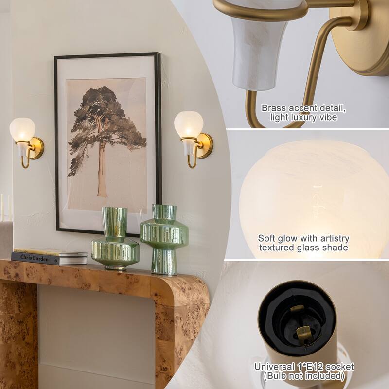 Modern Gold Vanity Light with Clouded Glass Bulb-Vase Shades Bathroom
