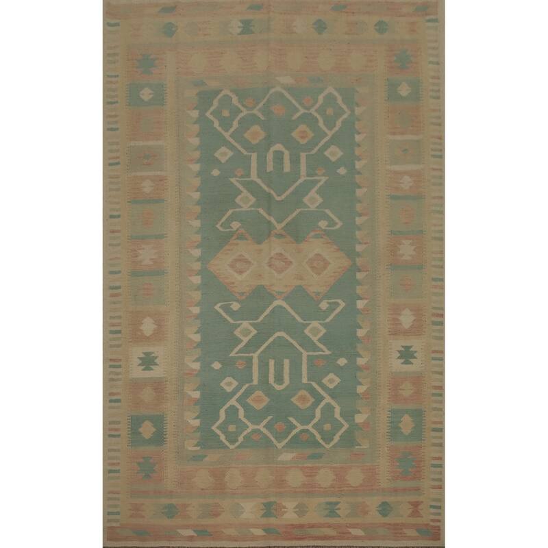 Hand Woven Oriental 100% Wool Carpet Southwestern Tribal Navy Blue & Blues Kilim Area Rug - 9' 9'' X 6' 5''