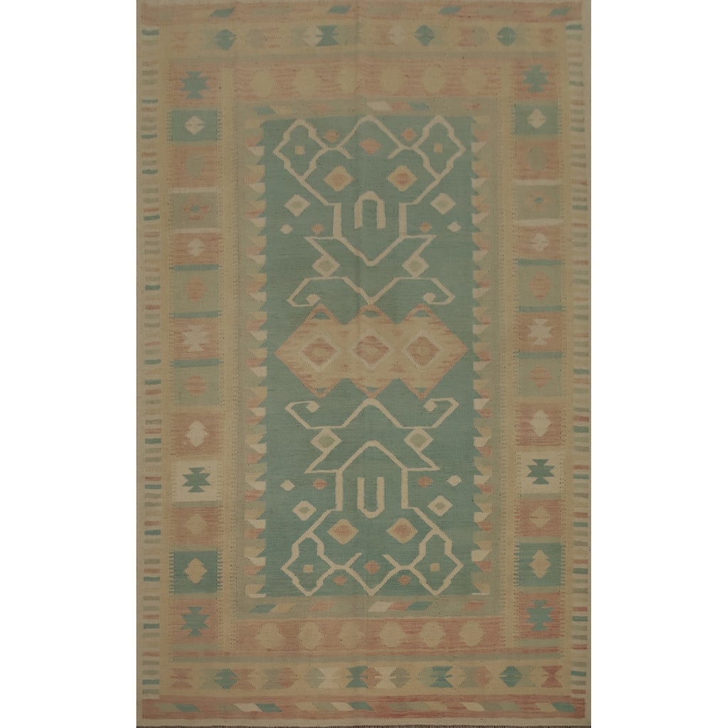 Hand Woven Oriental 100% Wool Carpet Southwestern Tribal Navy Blue & Blues Kilim Area Rug - 9' 9'' X 6' 5''