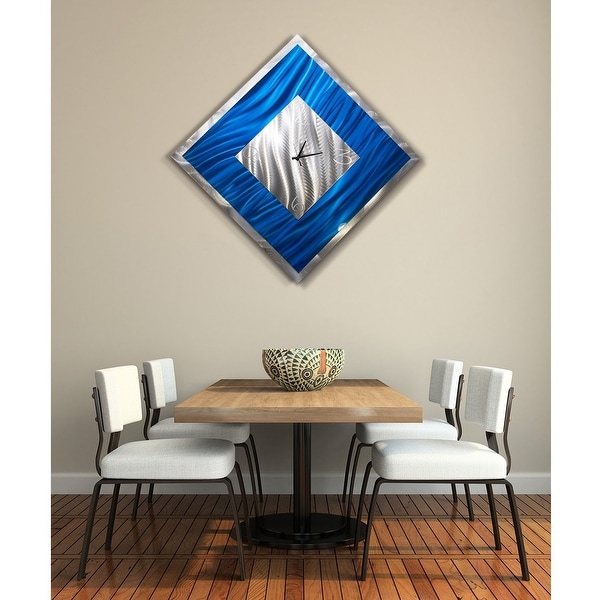 Statements2000 Metal Wall Clock Art Modern Blue Silver Accent Decor by Jon Allen - Blue Ice Clock - 33" x 33". Opens flyout.