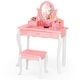 preview thumbnail 1 of 16, Gymax Kids Vanity Princess Makeup Dressing Table Stool Set W/ Mirror - See Details Pink