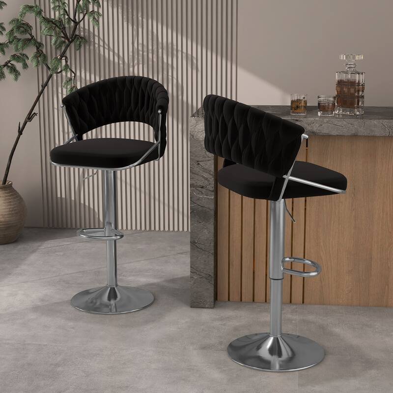 Modern Velvet Counter Bar Stools with Backs(Set of 2)