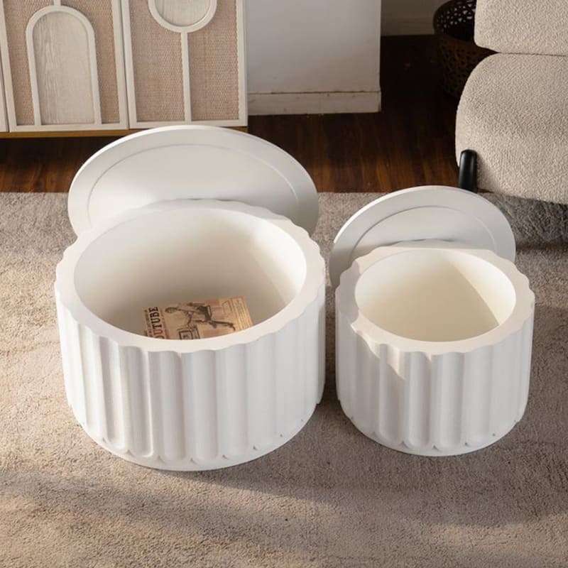 White Round Storage Table Set with Lift-Off Lid - 26.77