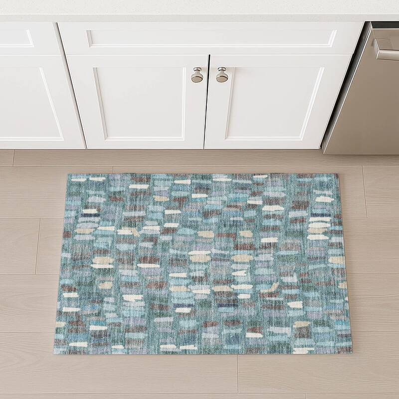 Machine Washable Indoor/ Outdoor Modern Mosaic Chantille Rug