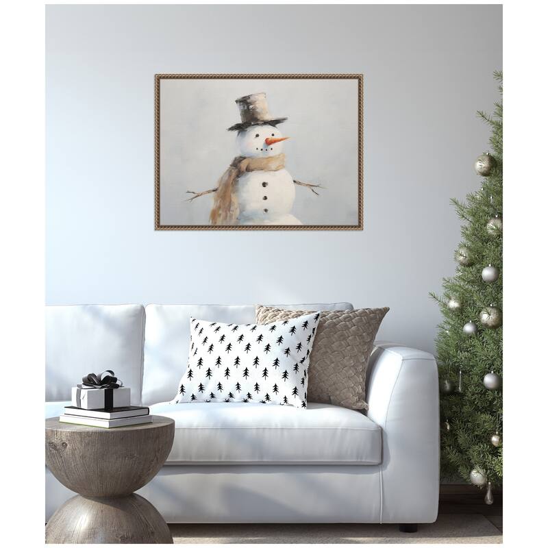 Kate and Laurel Sylvie Beaded Snowman Portrait Framed Canvas by The Creative Bunch Studio