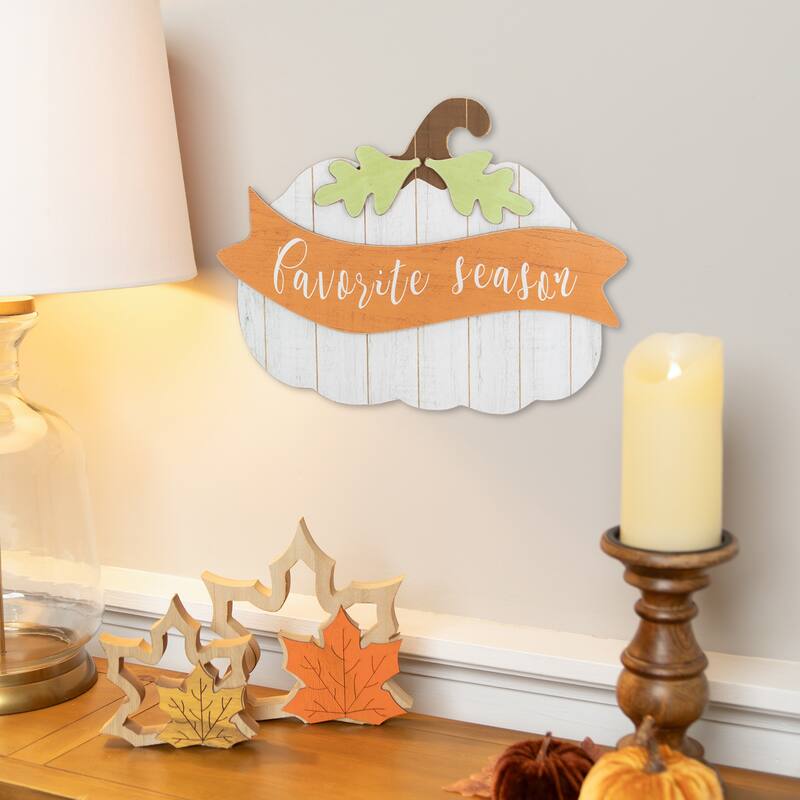 19" White Wooden Pumpkin Favorite Season Hanging Wall Sign