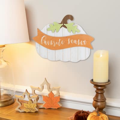 19" White Wooden Pumpkin Favorite Season Hanging Wall Sign