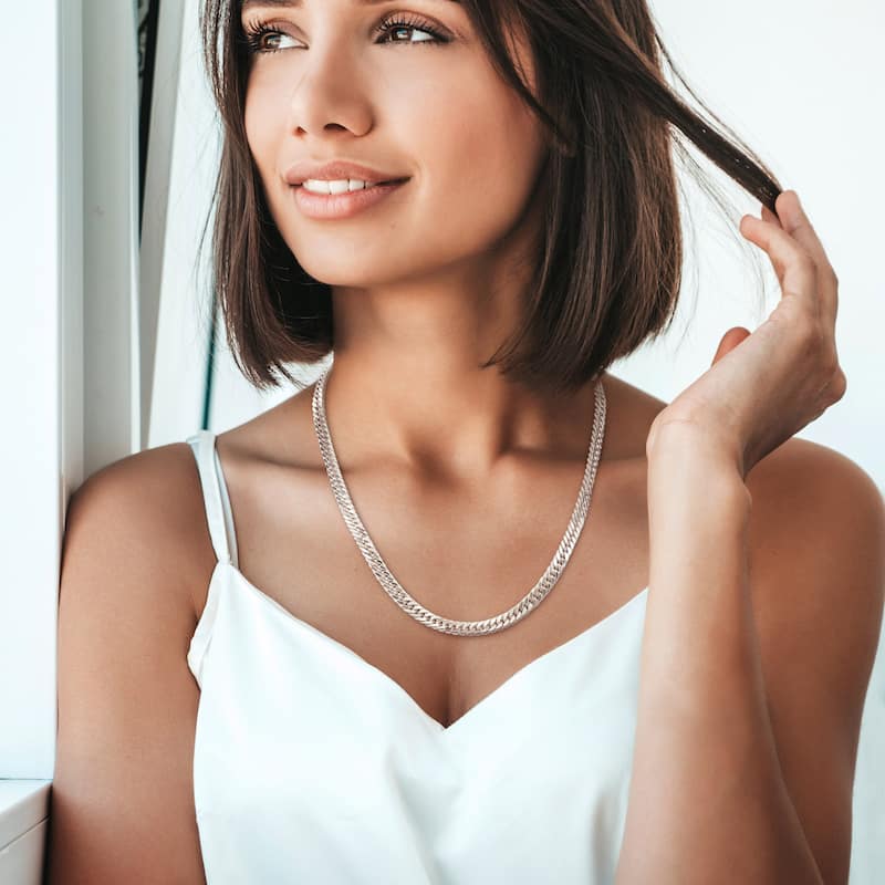 Miadora Sterling Silver Double Fancy Curb Link Necklace