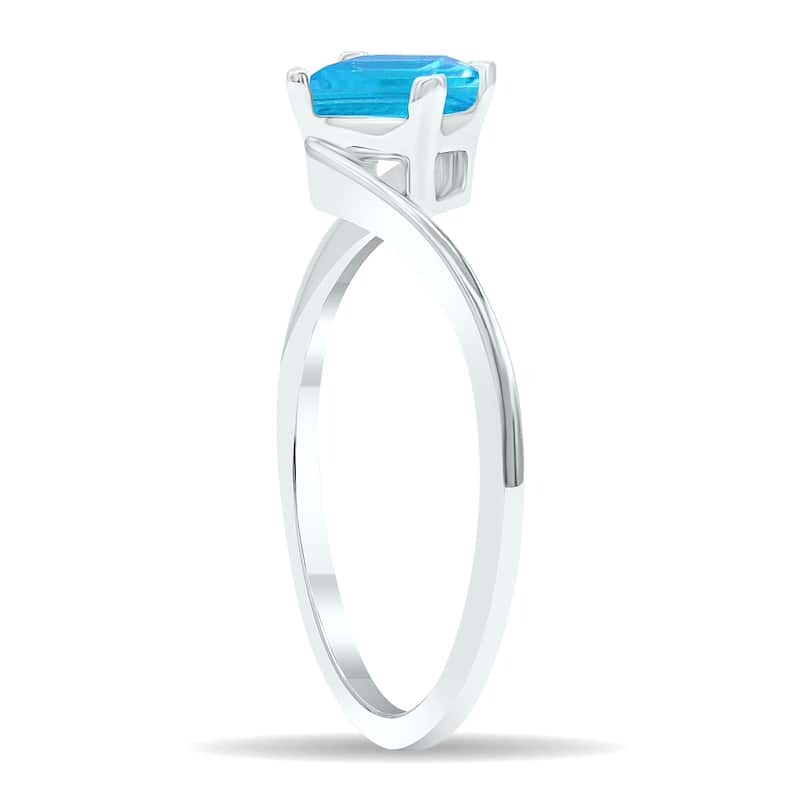 Women's Solitaire Blue Topaz Wave Ring in 10K White Gold