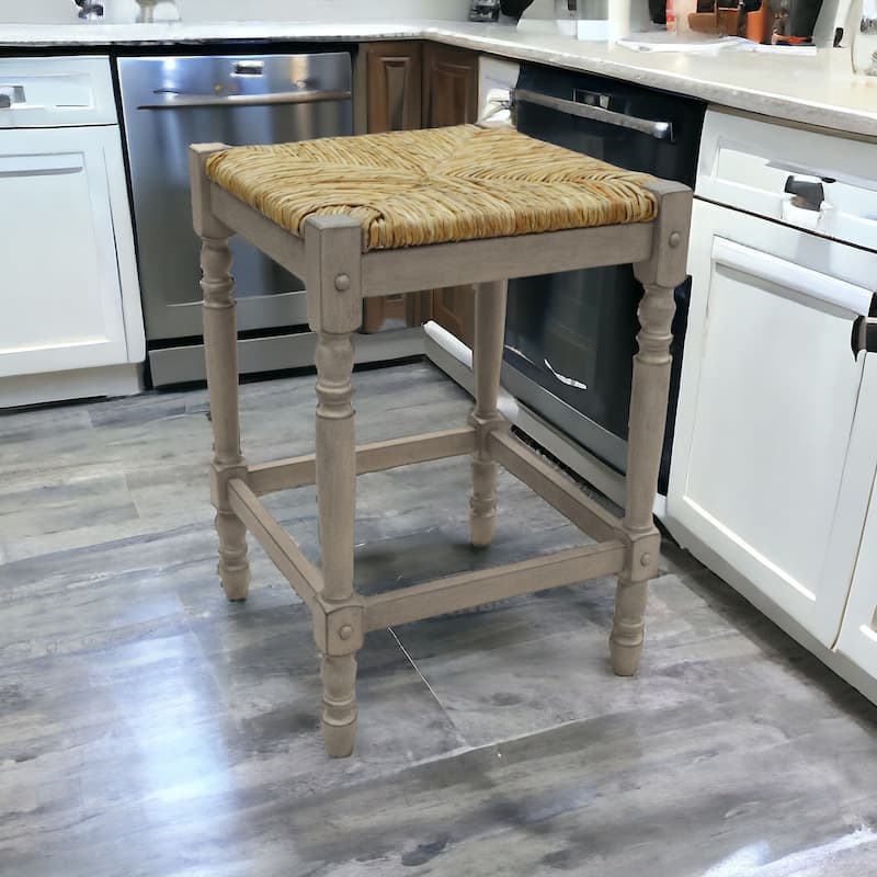 HomeRoots 24" Natural And Gray Solid Wood Backless Counter Height Bar Chair - 16.5