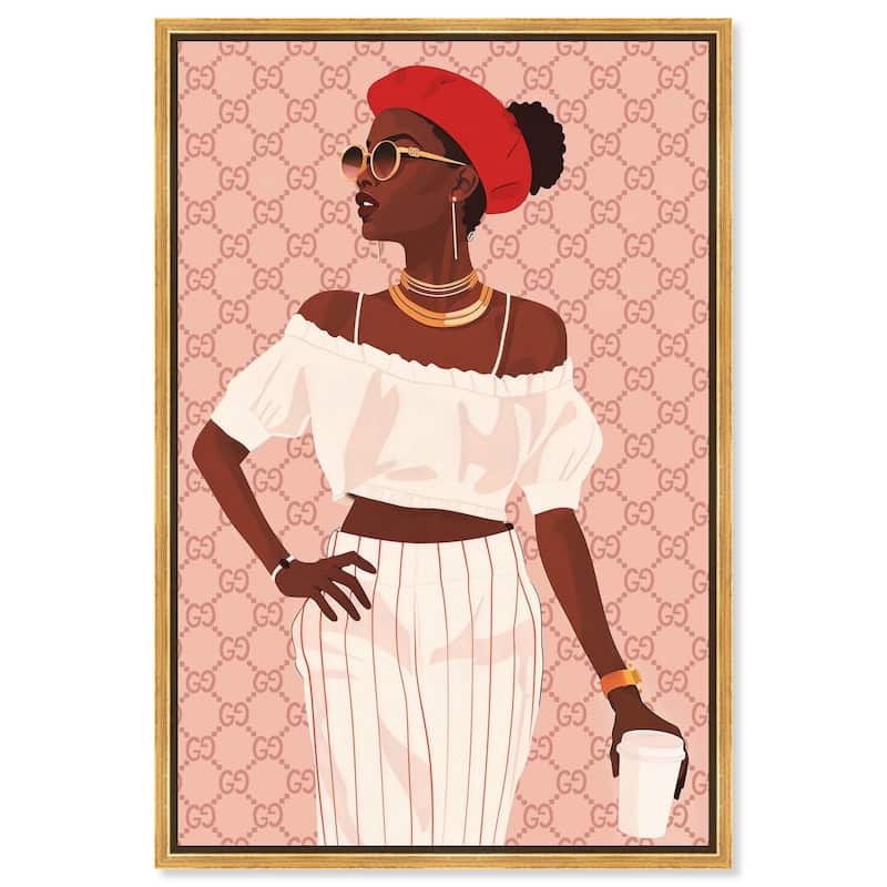 Her Stylish Coffee Look Canvas by Art Remedy - Gold - 36" x 54"