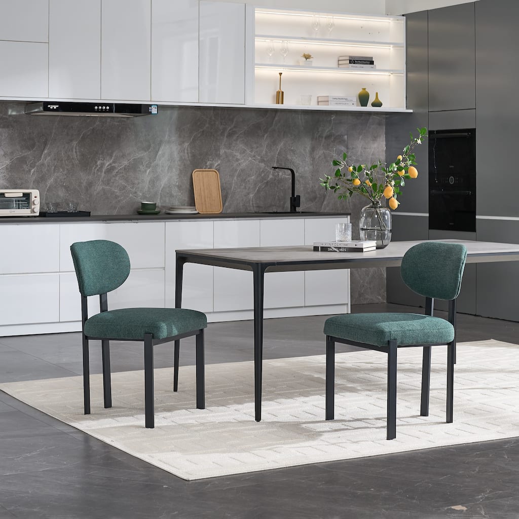 Modern Curved 2 Piece Kitchen Dining Chairs with Cushions, Backrest, Metal Legs for Dining Room Kitchen Living Room Bedroom