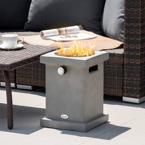 Outsunny Portable Outdoor Propane Fire Pit, Small Tabletop Fireplace, 10 Inch Square Gas Firebowl, 10,000 BTU, w/ Lava Rocks