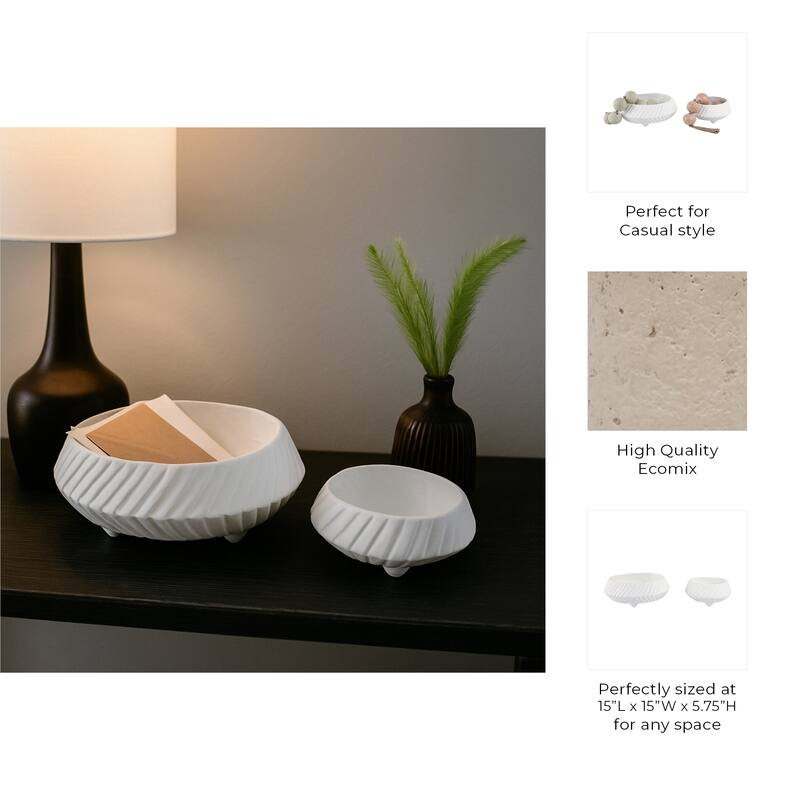 Pottery Tapered Footed Sculpted Textured Bowls-Set of 2-11",15" - 15.0"