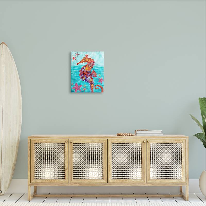 Stupell Nassau Seahorse Aquatic Shell Collage Stretched Canvas Wall Art, Design by Paul Brent