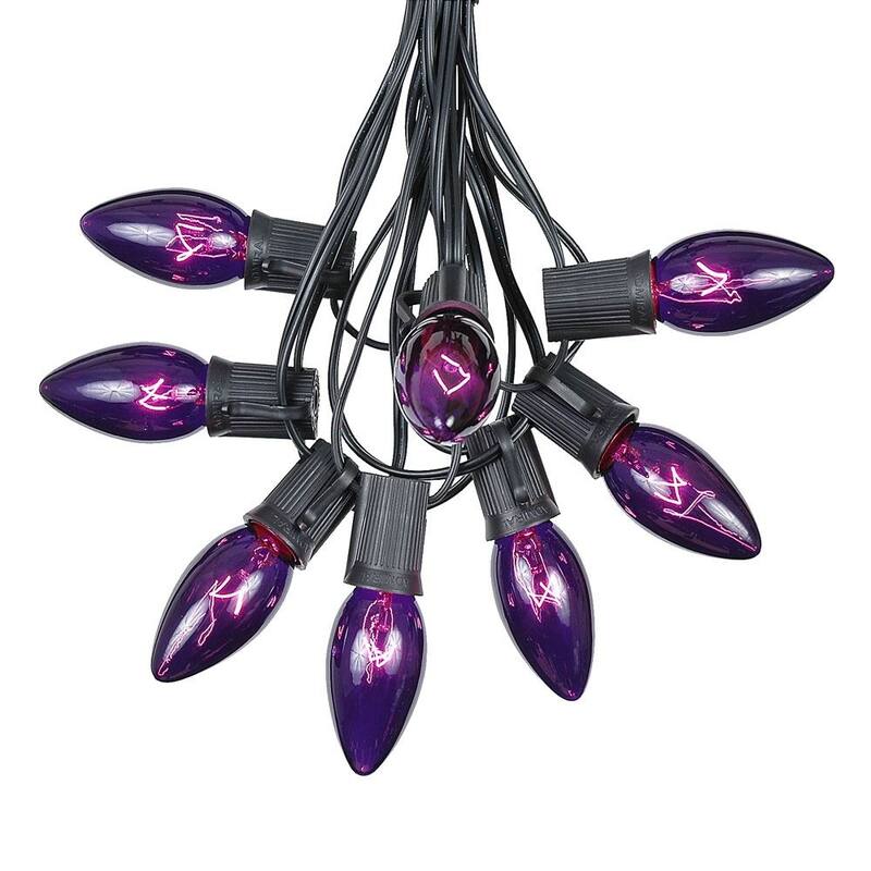 25 Foot C9 Twinkle Christmas Light Set, Hanging String Lights, Black Wire - Purple