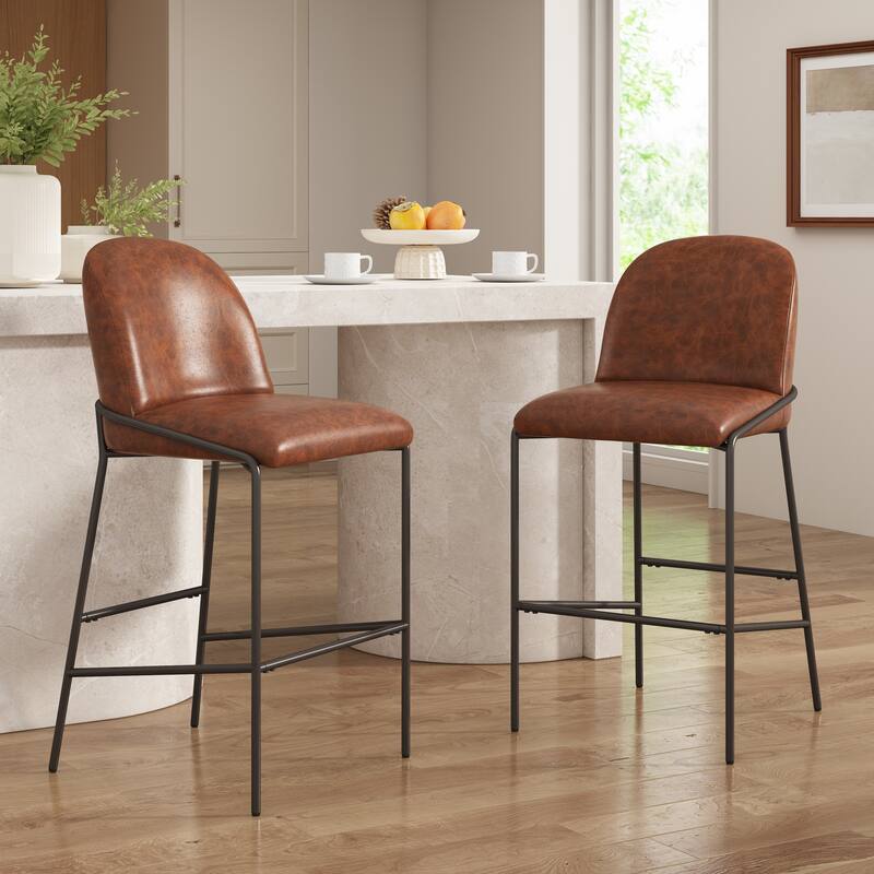 Roomfitters Galen Indoor Metal Upholstered Barstools with Antique Bronze Frame, Fabric Set of 2 - Set of 2