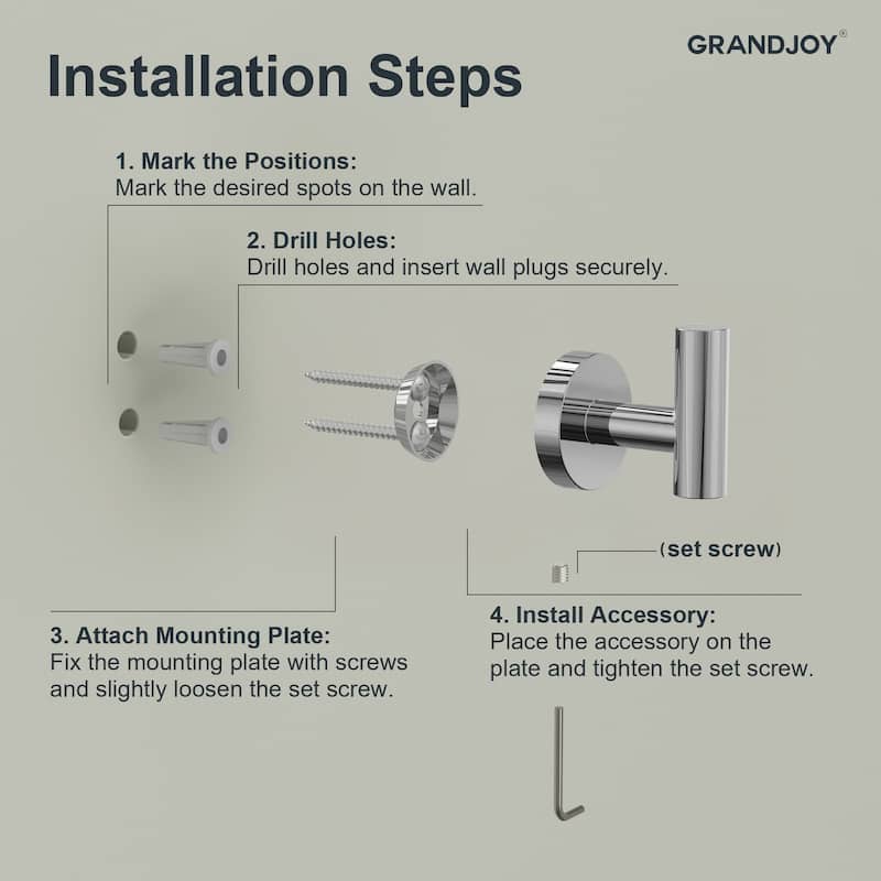 GRANDJOY 4-Piece Bath Towel Bar Rack Towel Holder Stainless Steel Hardware Set
