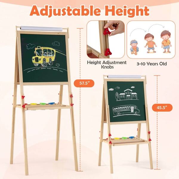 dimension image slide 0 of 2, Costway 3-in-1 Art Easel for Kids with Magnetic Chalkboard & - See Details
