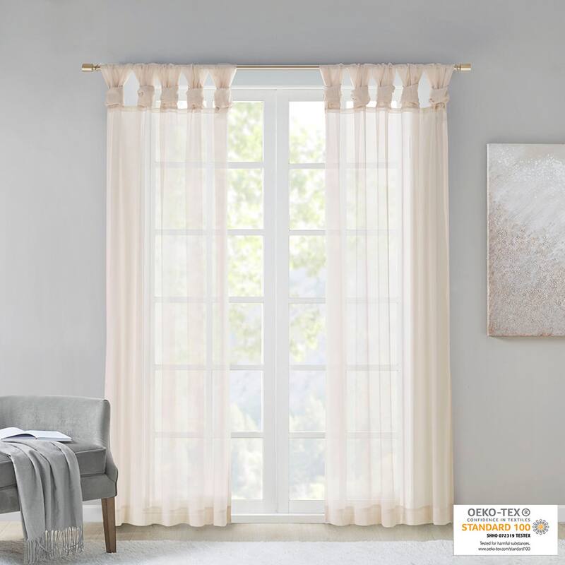 Madison Park Elowen Twisted Tab Voile Sheer Window Curtain Pair - 50"W X 95"L - Ivory