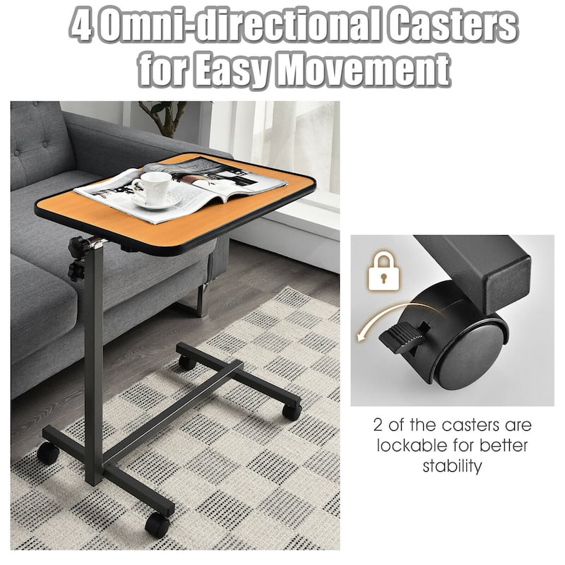 Gymax Set of 2 Overbed Rolling Table Over Bed Laptop Desk Tilting Top - See Details
