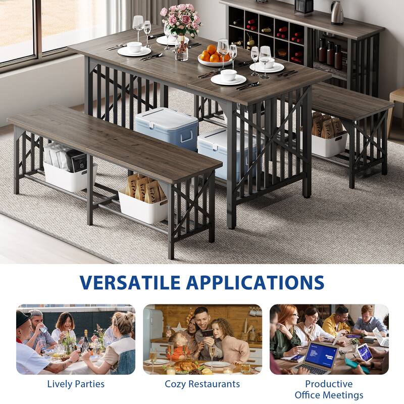 Moasis 3-Piece Dining Table Set with 2 Benches for Kitchen Dining Room