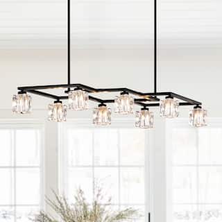 LunaDrift 8-Light Matte Black Crystal Chandelier for Dining Room, Modern Industrial Pendant Light Fixture for Kitchen Island