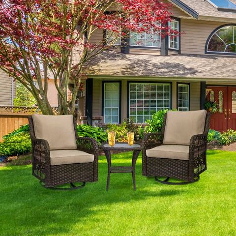 3-Piece Outdoor Black Wicker Outdoor Bistro Set with Cushions and Armored Glass Top Side Table - 28x30x35