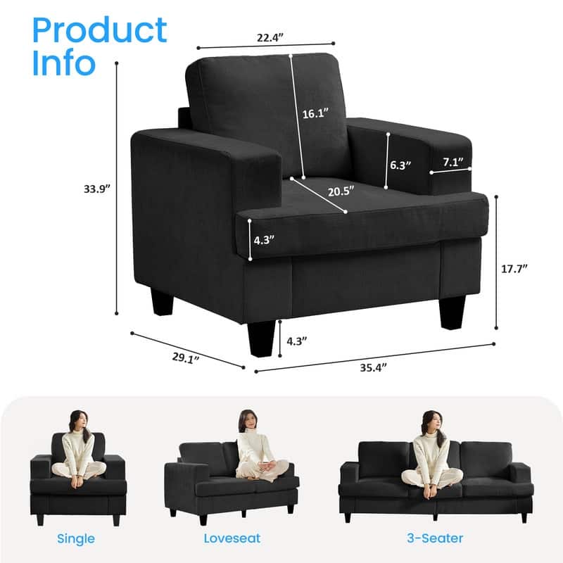 Mixoy W35" Chenille Fabric Armchair Sofa,Cloud Sleeper Comfy Upholstered Sectional Sofa Chair