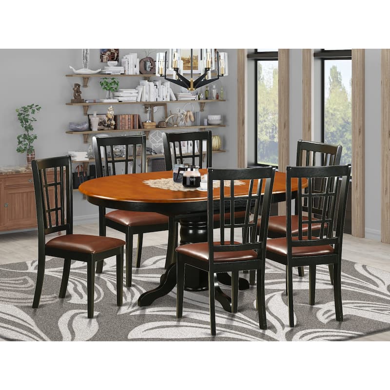East West Furniture 7 Piece Dining Room Furniture Set- an Oval Kitchen Table and 6 Kitchen Chairs, Black & Cherry(Seat Options)