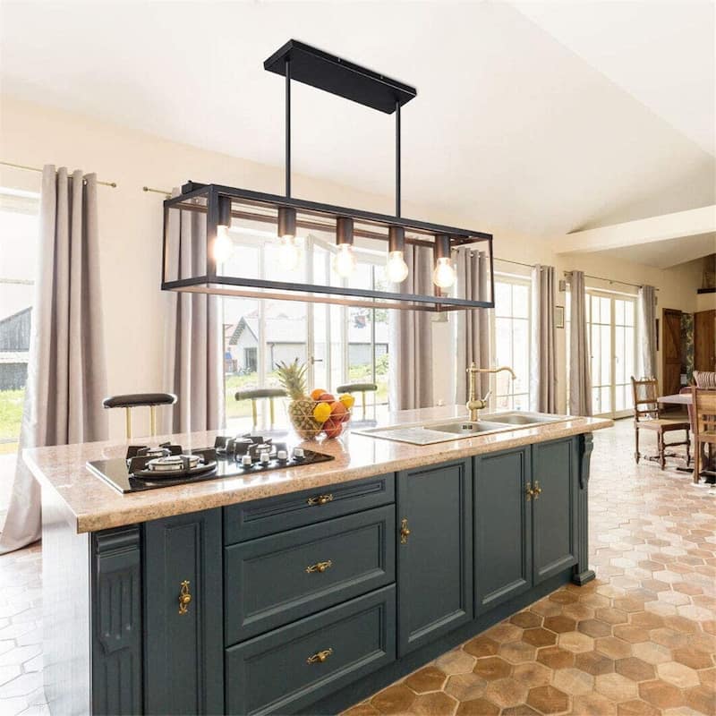 Farmhouse Pendant Chandelier 5 Light Dining Room Light Fixture Island Lighting - Black