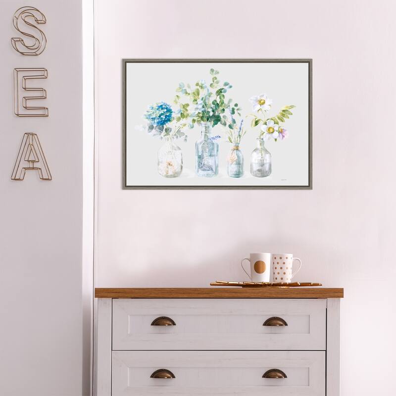 Beach Flowers I Grey by Danhui Nai Framed Canvas Art
