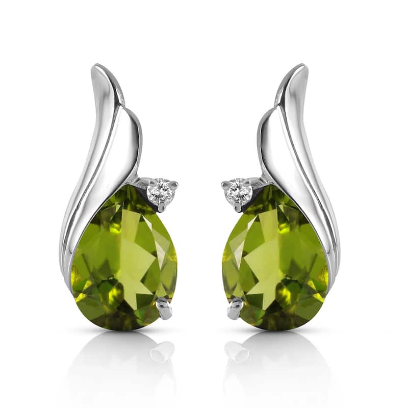 4.26 Carat 14K Solid Gold Gemstone Stud Earrings Diamond Peridot