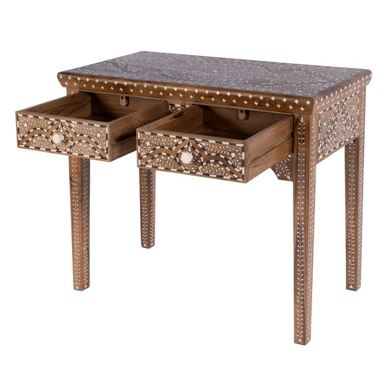 Rashmi 36 in. W Rectangular Teak & Bone 2 Drawer Console Table