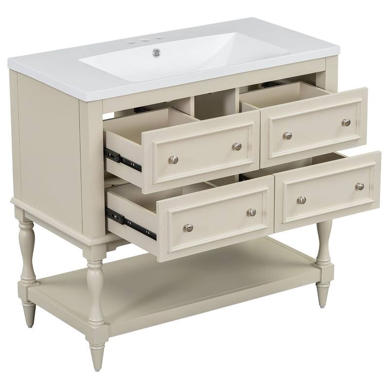 35'' Wall Mounted Bathroom Mirror Cabinet with Adjustable Shelves and Open Storage