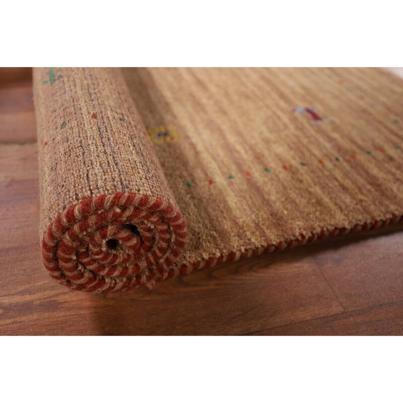 Brown Striped Gabbeh Indian Accent Rug Hand-Knotted Wool Carpet - 3'2" x 4'10"