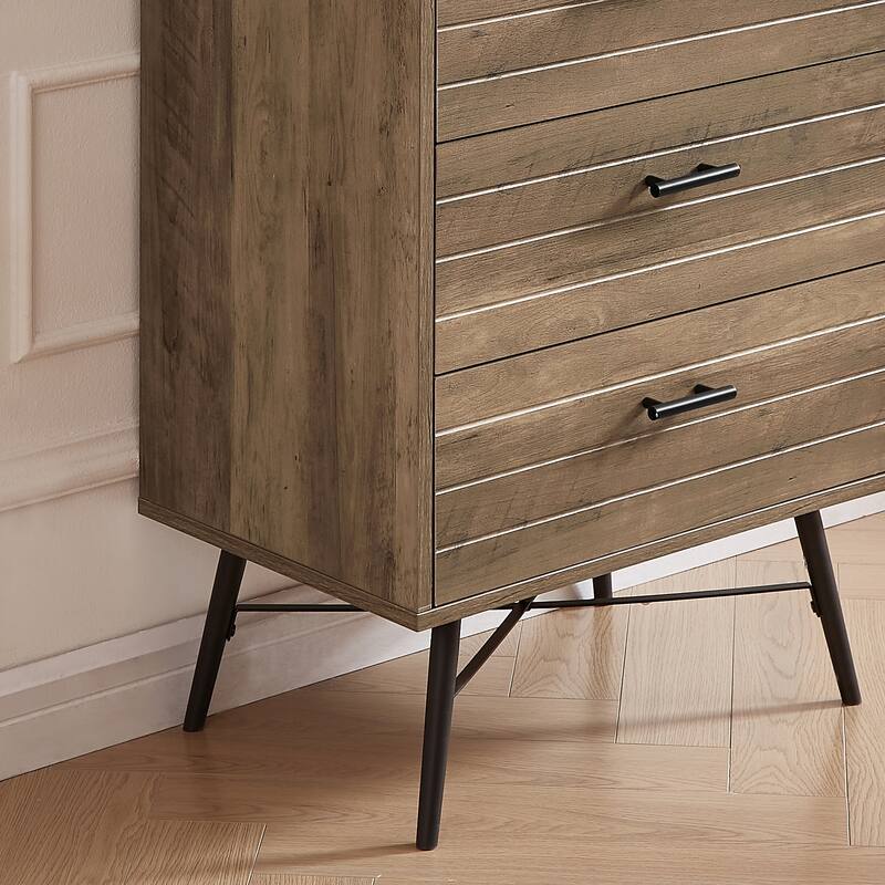 Stylish Spacious Dressing Drawer Storage Wardrobe with 5 Drawers, for Bedroom Hallway, Rustic Walnut