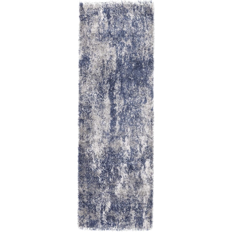 Noori Rug Lux Juno Abstract Modern 2-inch Thick Shag Rug - 2'2" x 6'0" - Blue/Grey