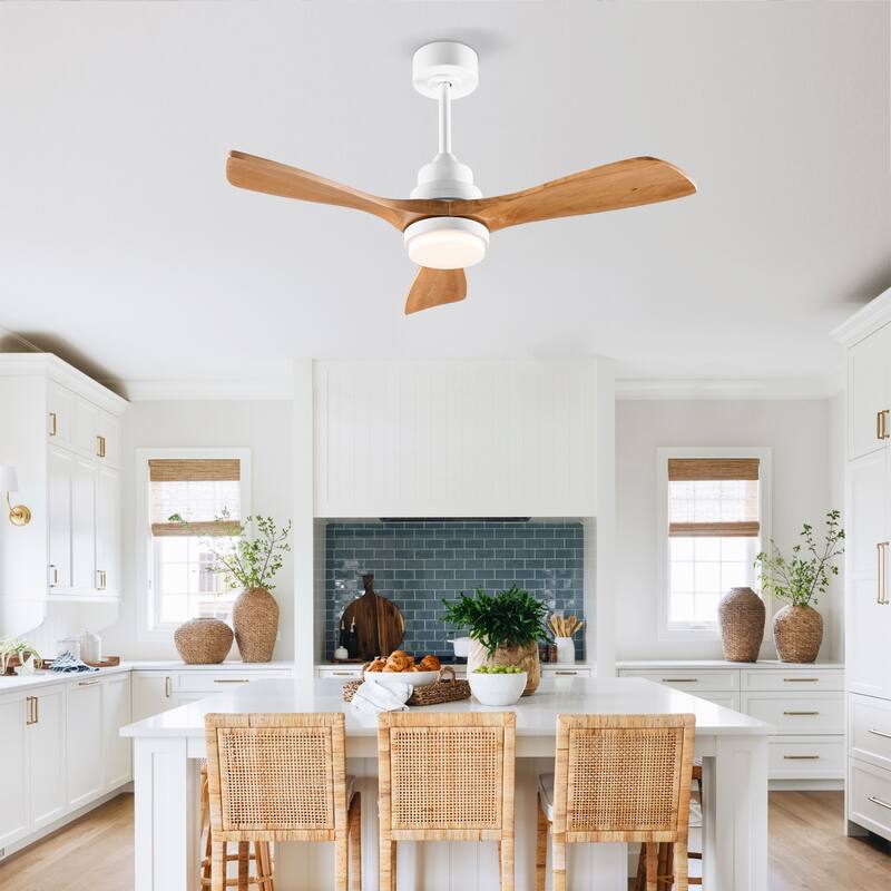 42 Inch Modern Ceiling Fan With 3 Color Dimmable 3 Solide Wood Blades Remote Control Reversible DC Motor With Led Light