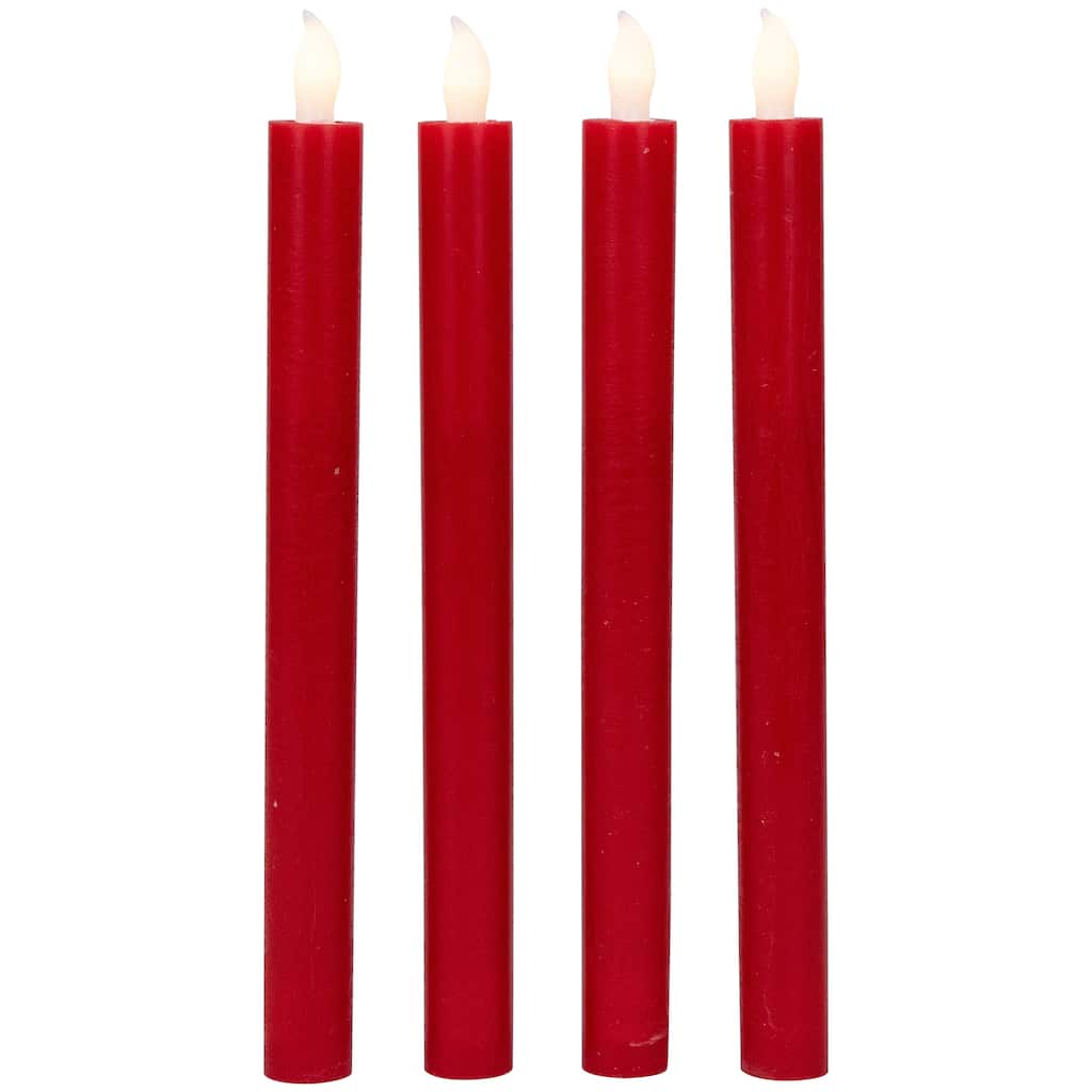 LED Flickering Flameless Taper Christmas Candles - 9.75" - Red - Set of 4