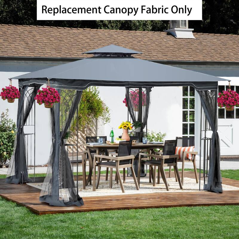 10x10 Ft Patio Double Roof Gazebo Replacement Canopy, Gray Polyester with UV Protection