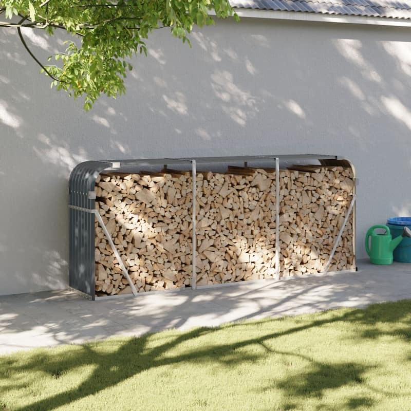 vidaXL Log Holder Outdoor Indoor Storage Firewood Rack Stand Galvanized Steel - 92.1" x 17.7" x 39.4" - Anthracite
