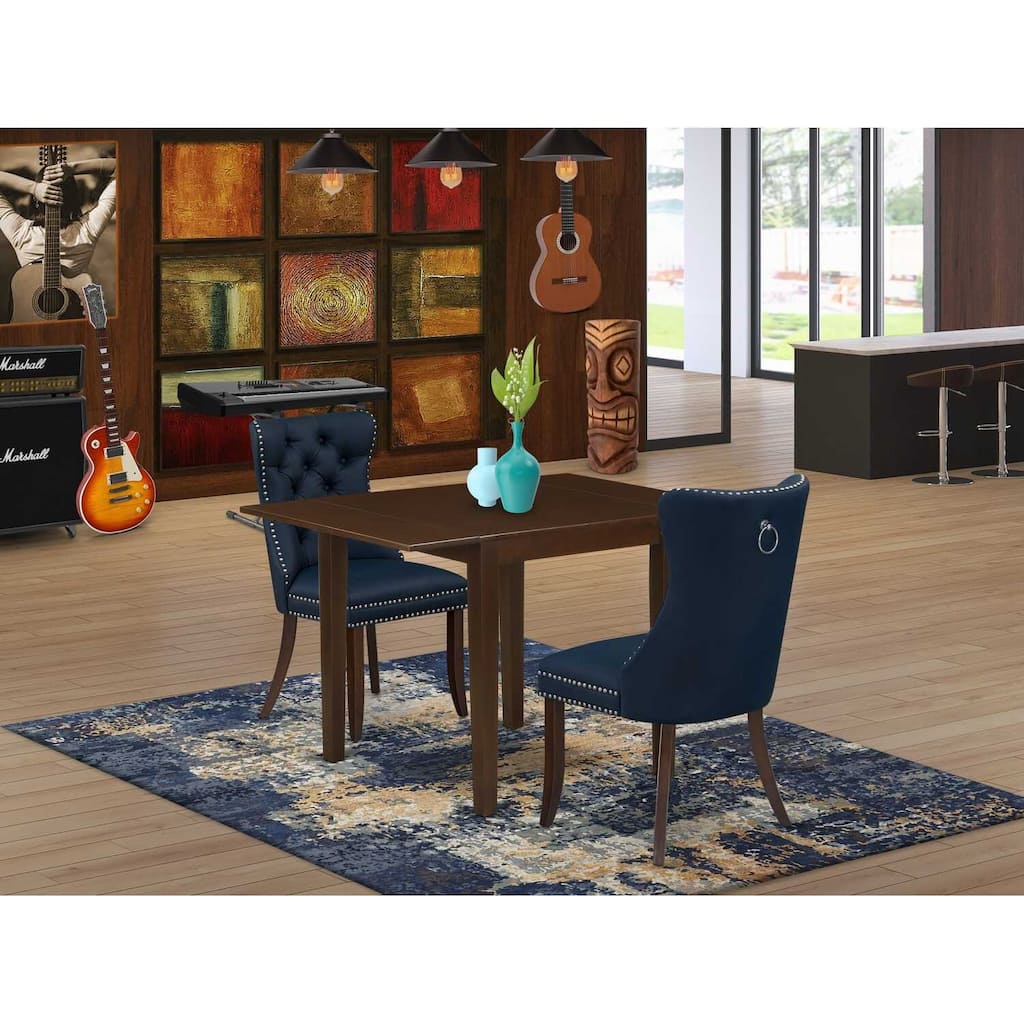 HomeStock 3-Pc Mahogany Finish Rectangular Solid Wood Top with Dropleaf Dining Table Set