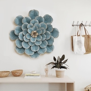 Light Blue Metal Flower Wall Decor